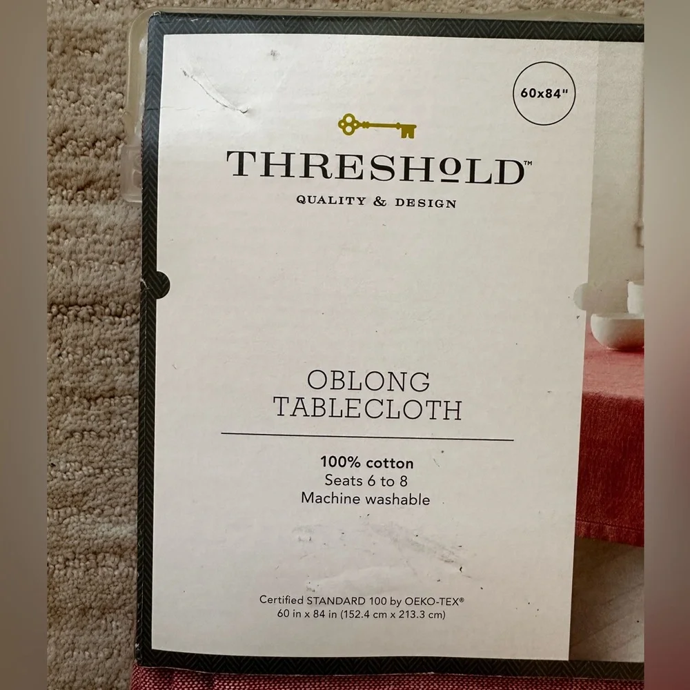 Threshold Tablecloth Chambray Hemstitch Red - 60 X 84 In Oblong 100% Cotton NEW